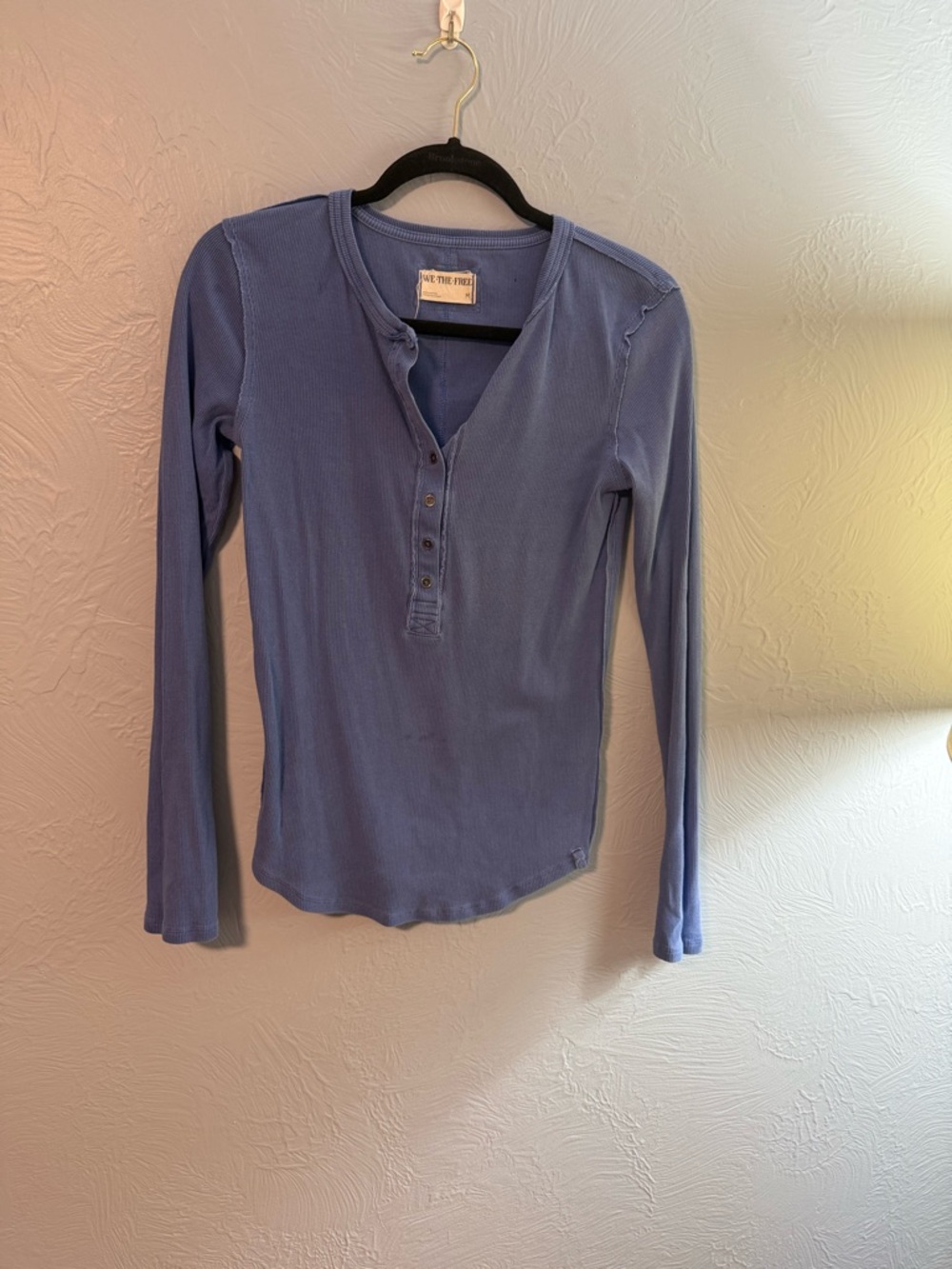 Free People  Ribbed Henley Long Sleeve Top